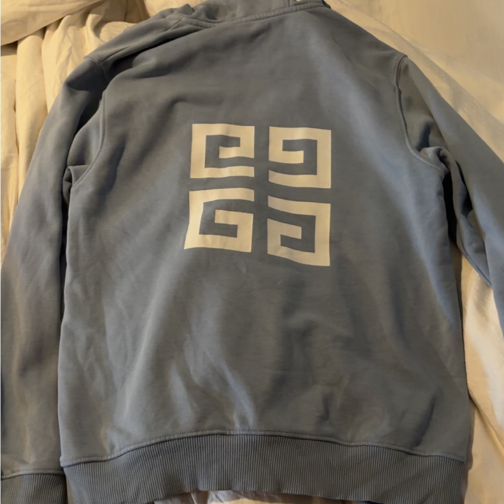 Givenchy Light Blue Zip-Up Sweater with White Logo